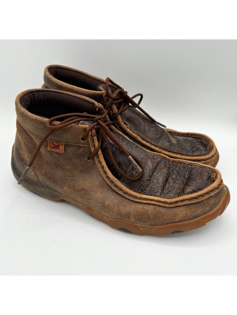 Twisted X Women's Tooled Leather Chukka Driving Mocs Boots Size 8.5